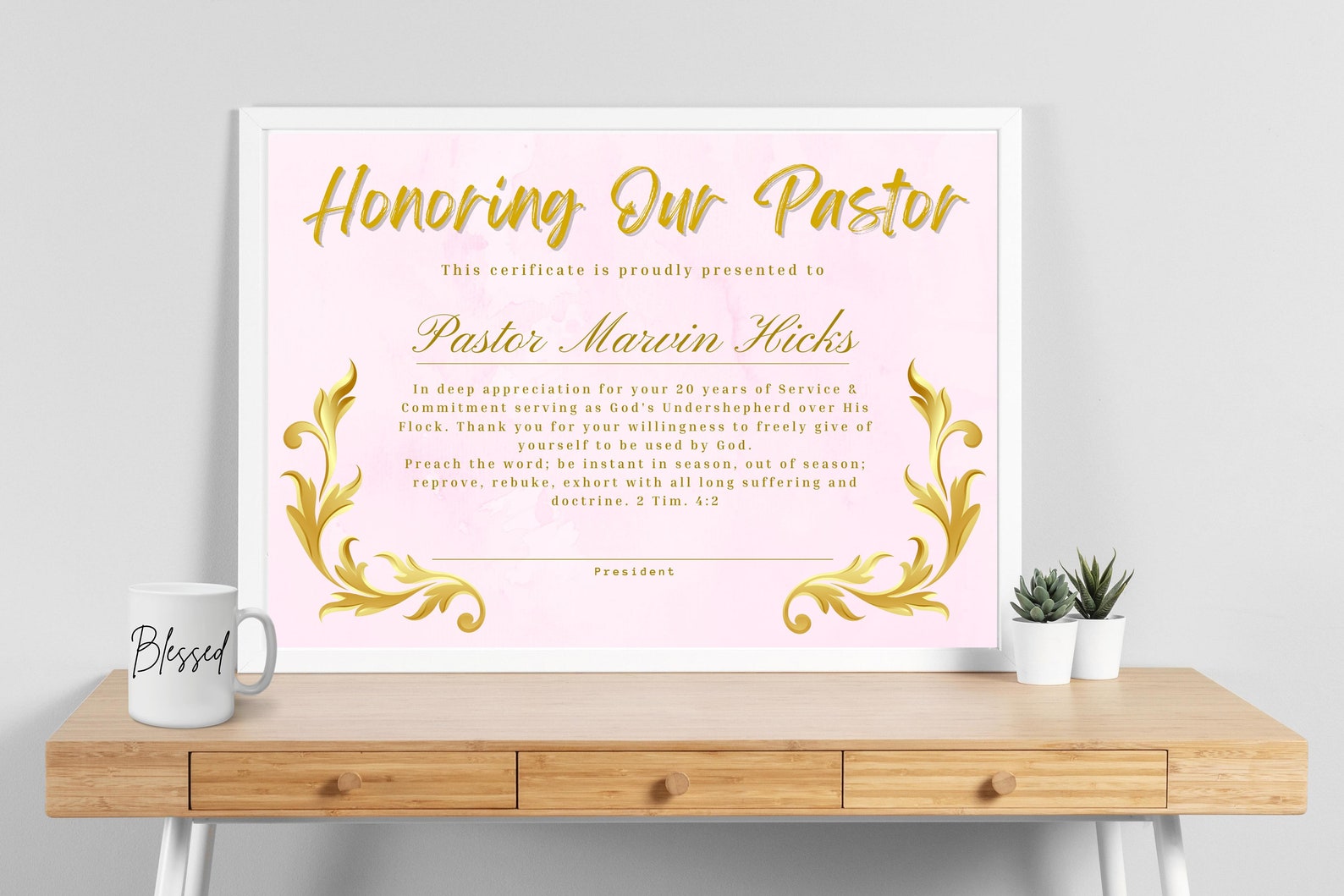 Editable Pastor's Appreciation Certificate From Members, Pastor Gift Certificate Template