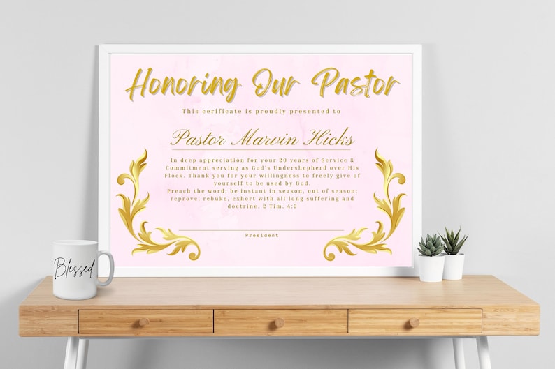 Editable Pastor's Appreciation Certificate From Members, Pastor Gift