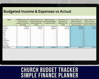 Church Budget Tracker: Einfacher Haushaltsplaner (Excel & Google Sheets Kompatibel)