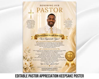 Pastor Appreciation Gift | 18x24 Pastoral Appreciation Keepsake Poster | Editable Ministry Tribute