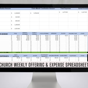 Church Weekly Offering, Contribution, and Expense Bookkeeping Spreadsheet, Small Church Accounting Template for tracking Income and Expenses
