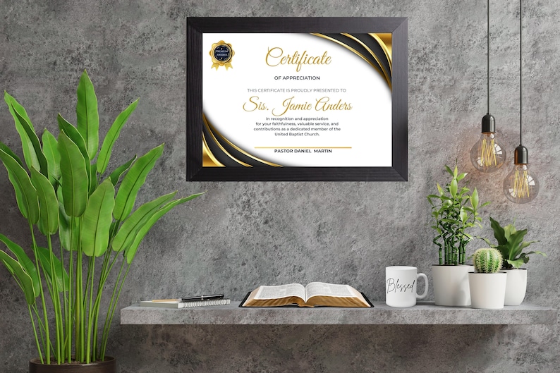 Editable Church Certificate of Appreciation Award, Religious Honor Certificate Template with Sample Wording, Edit in Canva image 5