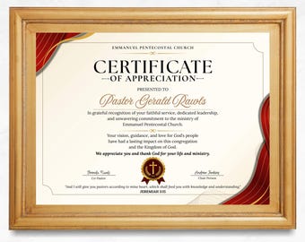 Editable Pastor Appreciation Certificate Template | Printable Church Certificate | Clergy Anniversary Award