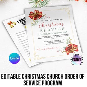 Bewerkbaar sjabloon voor het kerstdienstprogramma | Kerkbulletin (Canva)