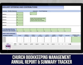 Kirchenbuchhaltungstabelle | Bearbeitbarer Finanzplaner für Kirchen | Microsoft Excel | Anpassbar und automatisiert