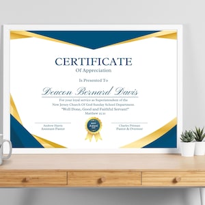 Editable Appreciation Certificate Template, Presentation Certificate of Recognition with Sample Wording and Scripture Quote, Edit in Canva image 5