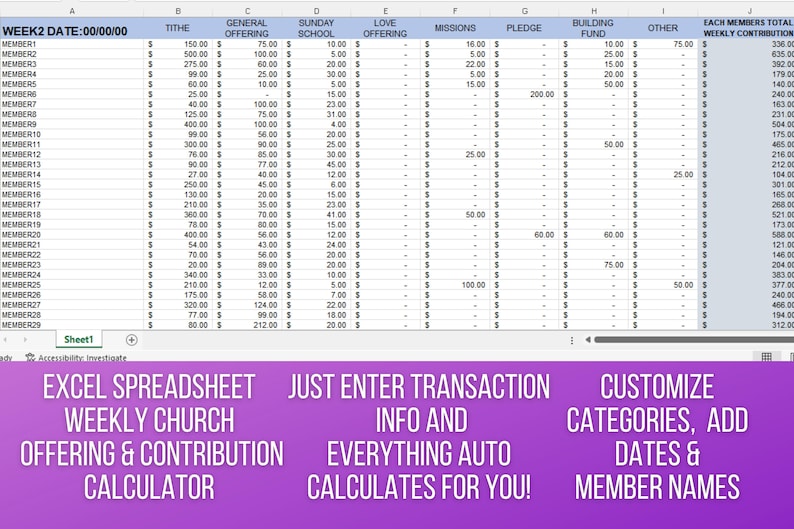 DIY Bookkeeping for Small Churches Excel Budget Template - Etsy