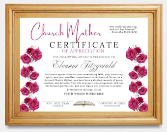 Certificado de agradecimiento a la Madre de la Iglesia: Plantilla editable (Canva)