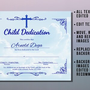 Child Dedication Lettering Editable Child Dedication Certificate Template With Sample Wording and ...