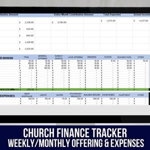 Church Finance Tracker: Weekly Contribution & Expense Spreadsheet (Digital Download)