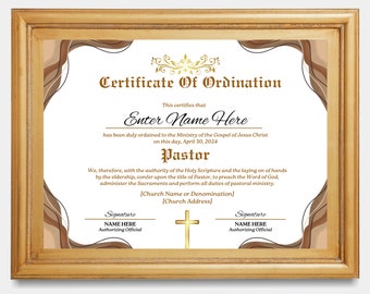 Editable Pastoral Certificate of Ordination, Bishops, Prophets, Elders Ordination Certificate Template with scripture reference