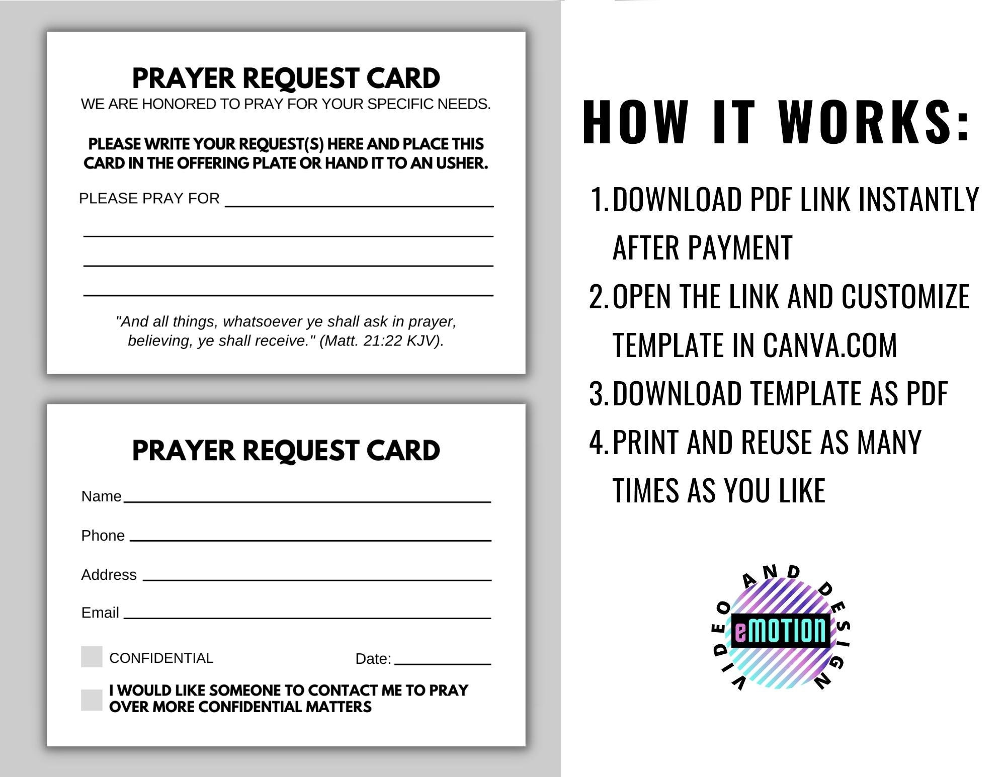 Church Prayer Request Card Template: Editable Canva Design (3 5 x2 5