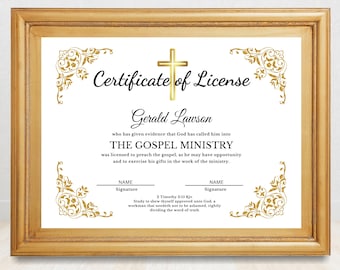 Editable Certificate Of License For New Ministers, Gold Victorian Ministerial Certificate Template with sample wording, Edit in Canva