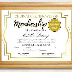 Editable Church Membership Certificate for New Church Members, Church Certificate Template with Sample Wording and Scripture Quote, Canva