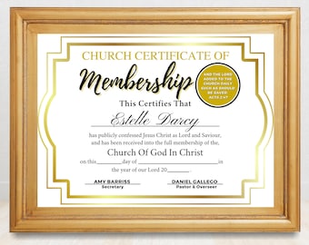 Plantilla editable de certificado de membresía de la iglesia (Canva)