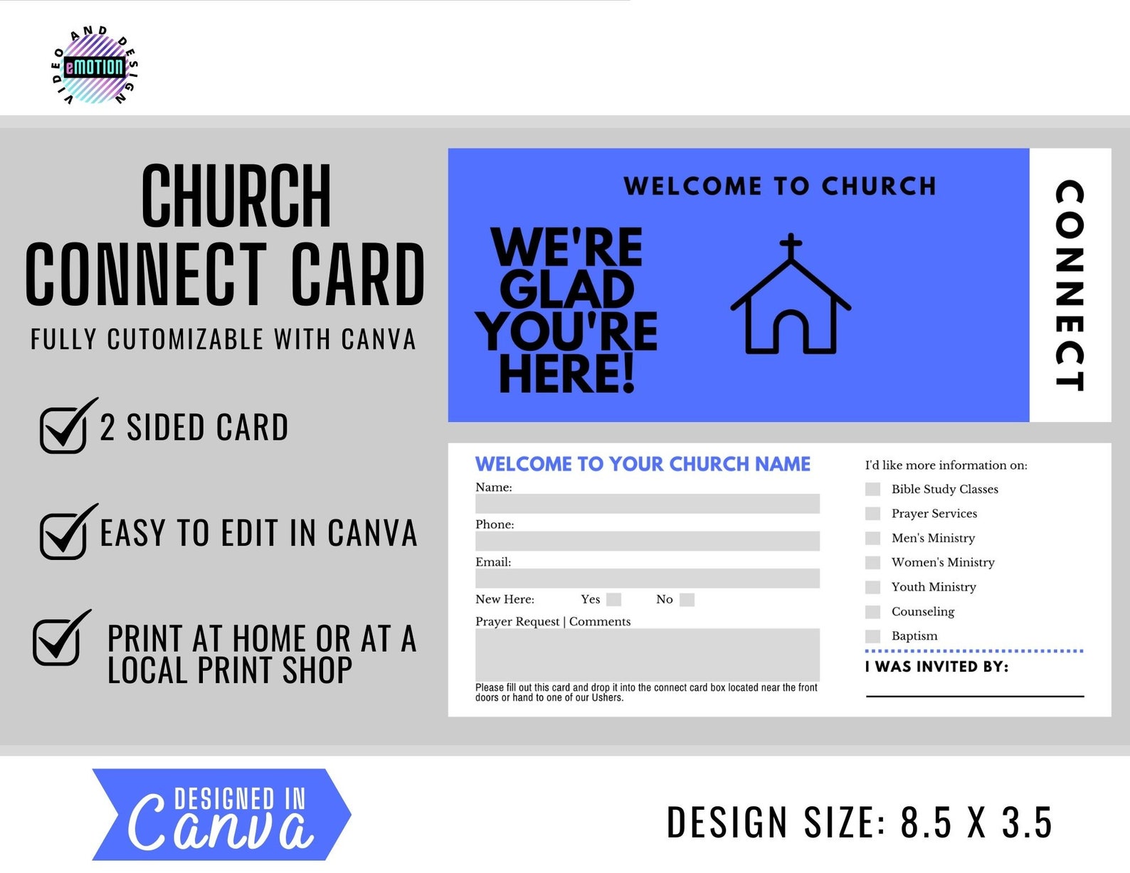 Editable Church Connect Card Template: Visitor Welcome & Prayer (canva ...