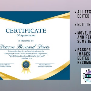Editable Appreciation Certificate Template, Presentation Certificate of Recognition with Sample Wording and Scripture Quote, Edit in Canva image 3