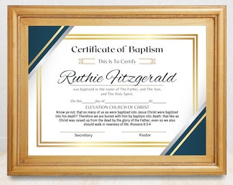 Plantilla elegante de certificado de bautismo: Diseño editable en Canva (producto digital)