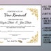 Editable Vow Renewal Certificate, Elegant Printable Wedding Renewal ...