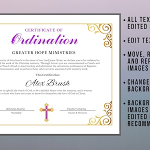 Editable Ordination Application Form Editable Ordination Certificate Template: Ministry, Church (digital ...