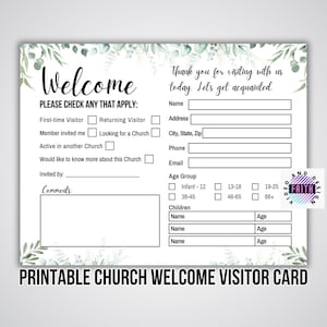 Carte de visite imprimable de bienvenue de l'église | Carte de connexion d'église | Téléchargement numérique PDF, PNG, JPG
