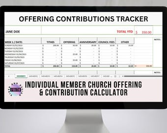 52 Week Church Bookkeeping Spreadsheet with Total Year To Date Calculations For Each Individual Member, Excel Church Accounting Template