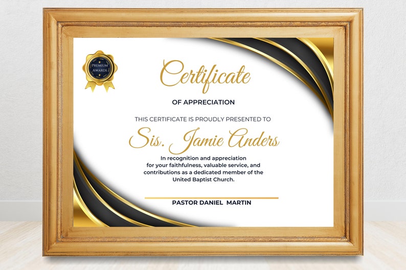 Editable Church Certificate of Appreciation Award, Religious Honor Certificate Template with Sample Wording, Edit in Canva image 1