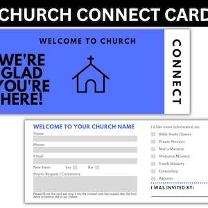 Modèle de carte Church Connect, carte de prière et d'inscription modifiable pour les visiteurs, carte de bienvenue à Church Connection, facile à modifier sur Canva