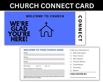 Church Connect Card Template, Editable Prayer and Registration Card For Visitors, Welcome To Church Connection Card, Easy To Edit in Canva