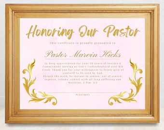 Editable Pastor's Appreciation Certificate From Members, Pastor Gift Certificate Template, Church Anniversary Plaque For Pastors, Canva