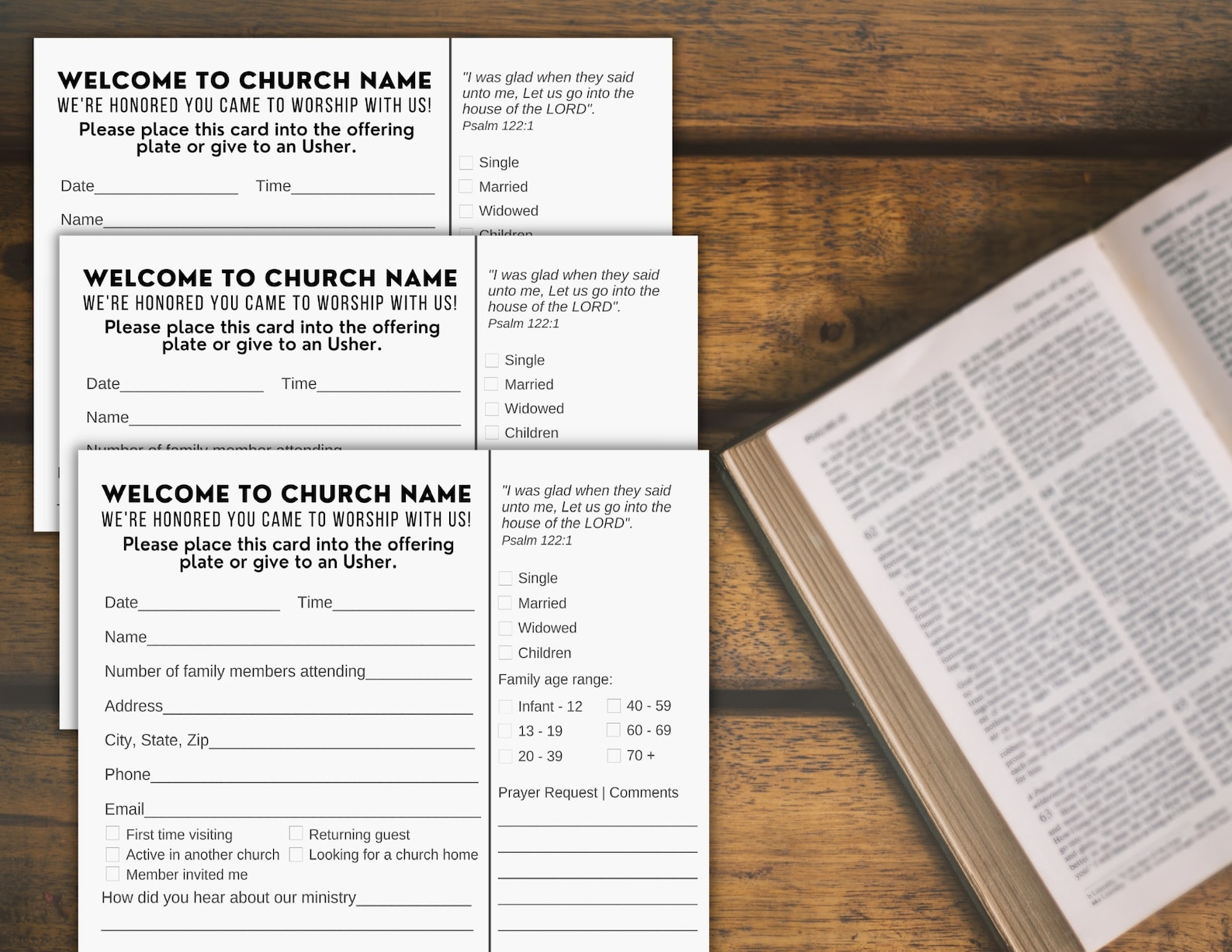 Welcome Pew Card Template, Editable Welcome Pew Card for New Church Visitors and Church Record ...