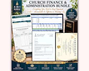 Church Finance Bundle | Accounting, Offering Log, Certificate (Canva Templates)