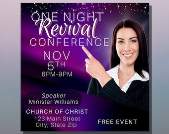 Church Flyer Template For Social Media, Purple Event Flyer Design, Digital Christian Invitation, Canva Church Invite Flyer