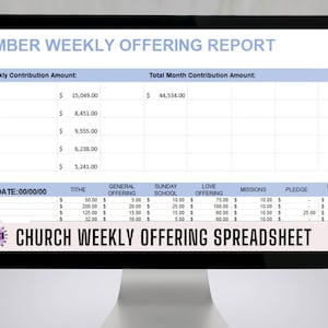 Church Weekly Offering and Contribution Spreadsheet Calculator, Track Tithes, Offerings and Church Contributions, Excel Accounting Template
