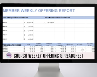 Church Weekly Offering and Contribution Spreadsheet Calculator, Track Tithes, Offerings and Church Contributions, Excel Accounting Template