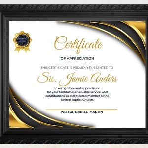 Editable Church Certificate of Appreciation Award, Religious Honor Certificate Template with Sample Wording, Edit in Canva image 2