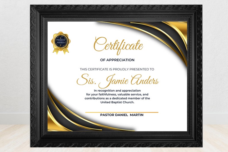 Editable Church Certificate of Appreciation Award, Religious Honor Certificate Template with Sample Wording, Edit in Canva image 2