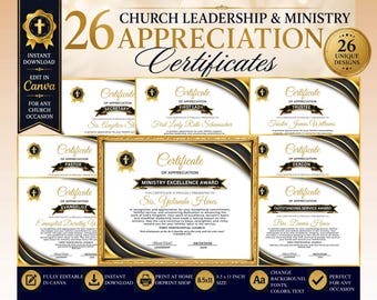 Church Leadership & Ministry Certificate of Appreciation Bundle | Church Recognition Awards | Editable Canva Templates
