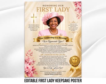 First Lady Appreciation Poster Canva Template | Pastor Wife Keepsake (18x24)