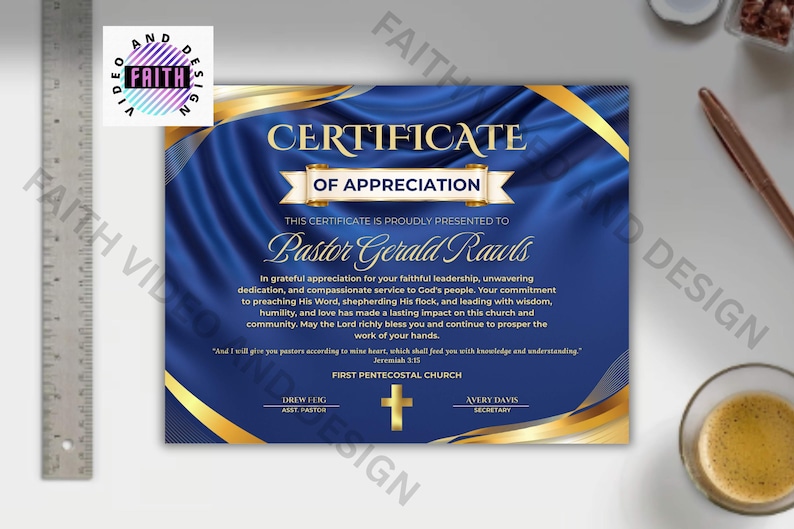 Pastor Appreciation Certificate Blue Gold Clergy Award Editable Canva pastor-appreciation-certificate-blue-gold-clergy-award-editable-canva