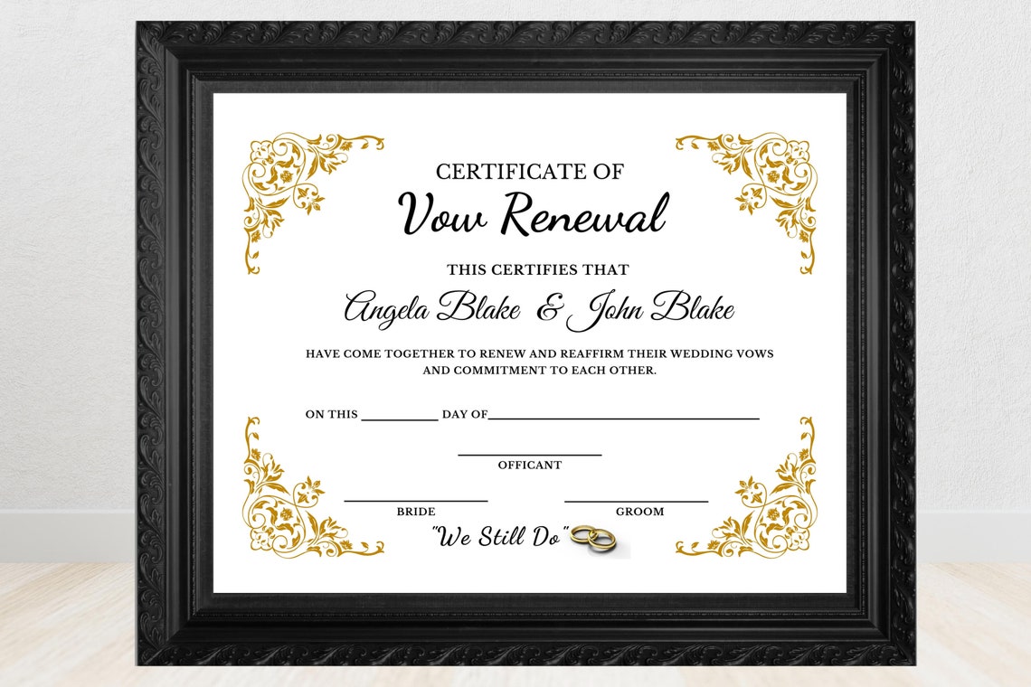 Editable Vow Renewal Certificate, Elegant Printable Wedding Renewal ...