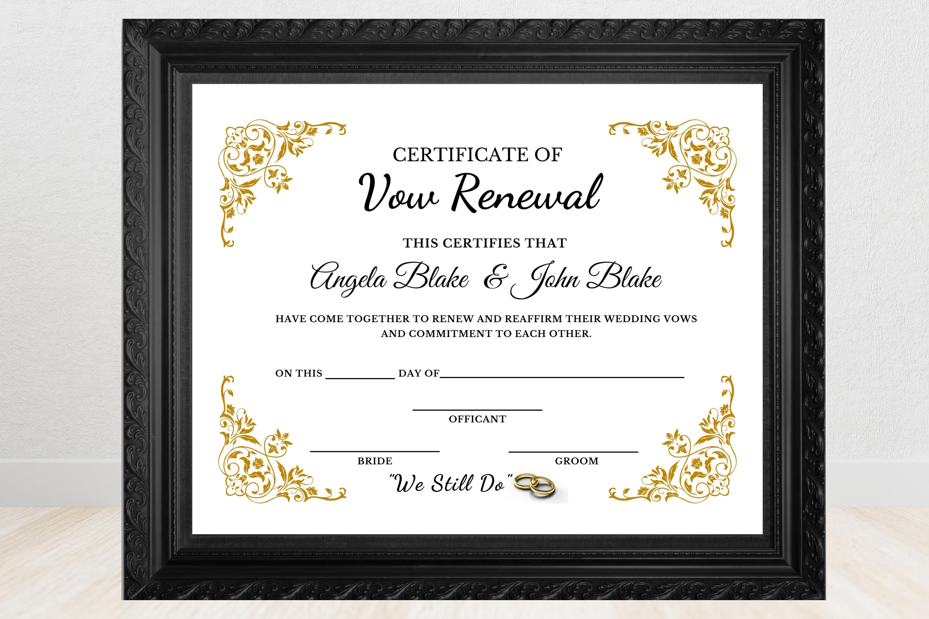 Editable Vow Renewal Certificate, Elegant Printable Wedding Renewal ...