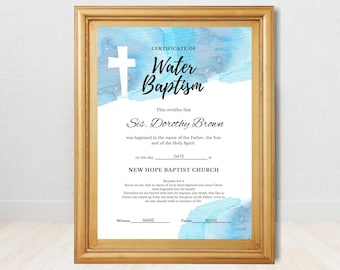 Certificado de Bautismo en Agua Editable: Plantilla para Ceremonia en la Iglesia (Editar en Canva)