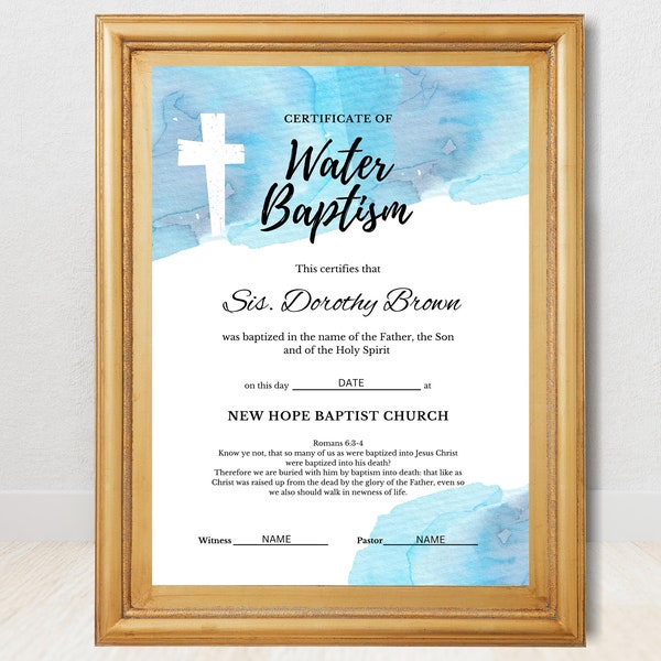 Water Baptism Certificate Etsy