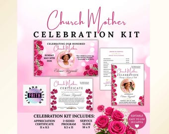 Church Mother Celebration Kit | Certificate, Program, Presentation Slide (Editable Canva)
