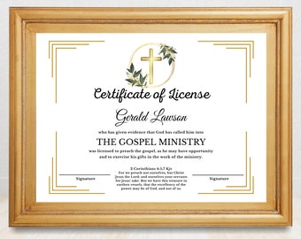 Editable Minister License Certificate: Church Ordination Template (Canva)