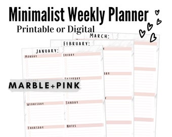 Digital Weekly Planner - Marble and Pink