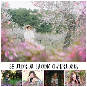 35 Floral Bloom Overlays, Photoshop Overlays, Flower Overlays, Bokeh Overlays, Spring Overlays, Blossom Overlays, Clipping Masks, Frames