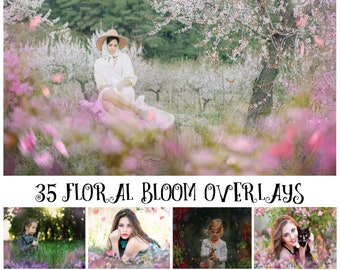 35 Floral Bloom Overlays, Photoshop Overlays, Flower Overlays, Bokeh Overlays, Spring Overlays, Blossom Overlays, Clipping Masks, Frames