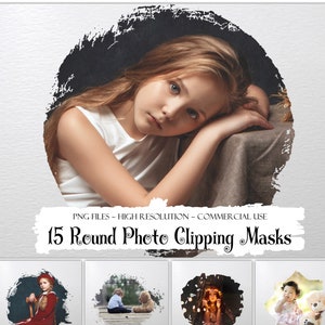 15 runde Fotoschnittmasken, Aquarellmasken, Photoshop Overlays, Schnittmasken, Clipart, Overlays, PNG-Rahmen, Fotomasken, Texturen